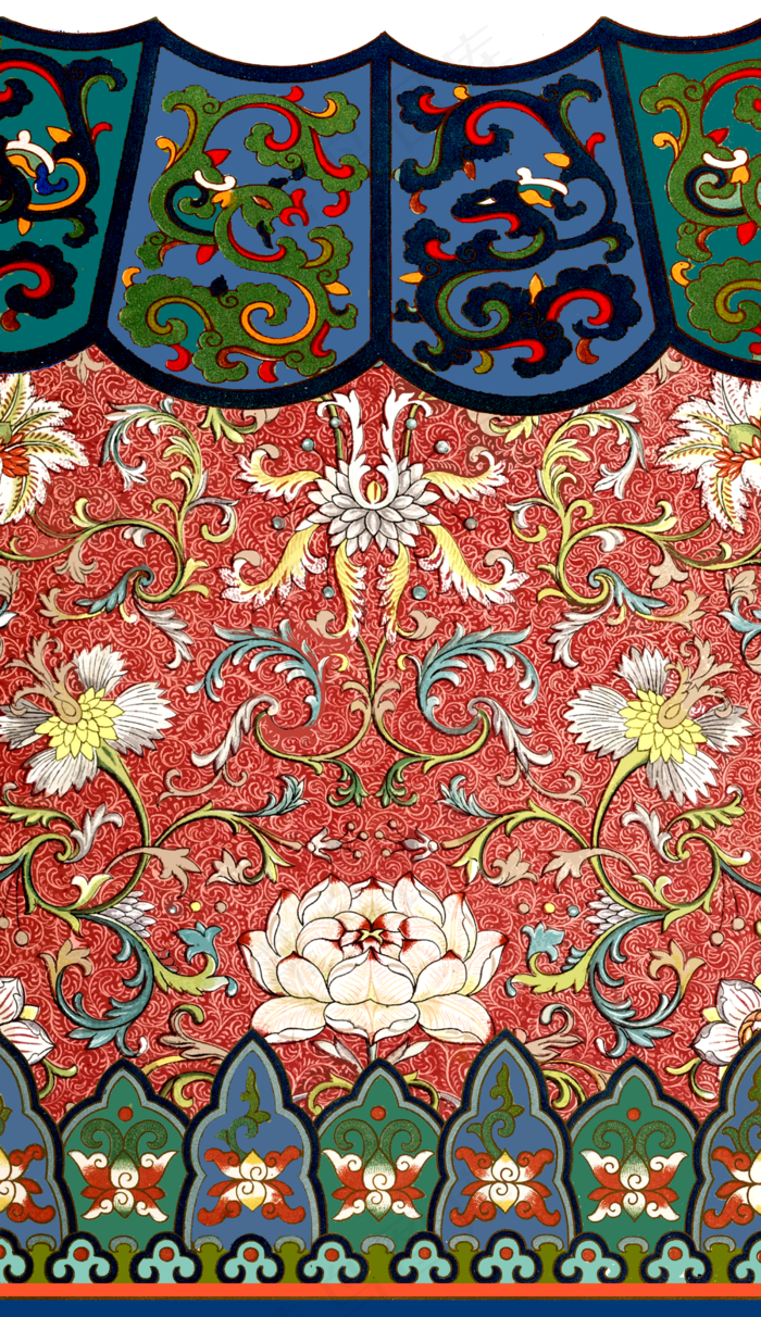 装饰中式古典红绿精致装饰底纹,免抠元素(2500*4329px 300 dpi )psd模版下载
