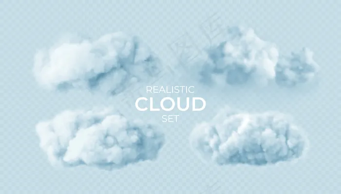 真实的白色蓬松的云被隔离在透明的云层上eps,ai矢量模版下载