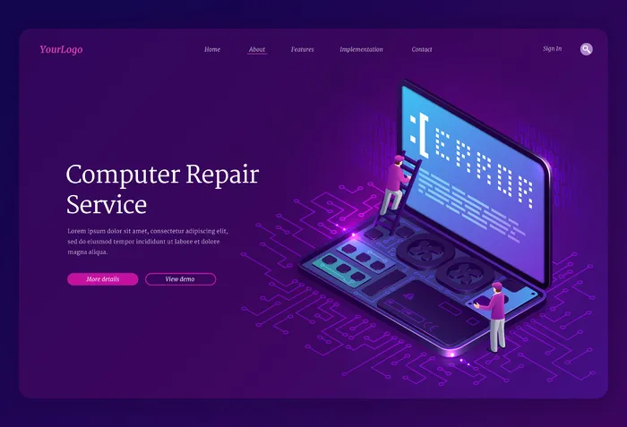 计算机维修服务等轴测登录页eps,ai矢量模版下载
