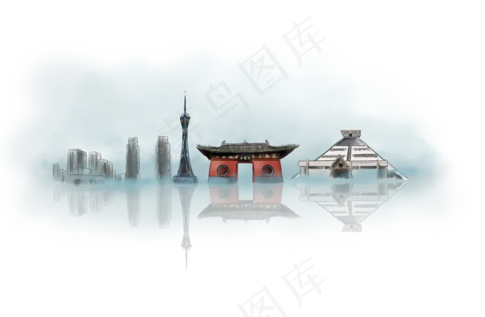 手绘郑州地标建筑(3543X2313(DPI:299))psd模版下载