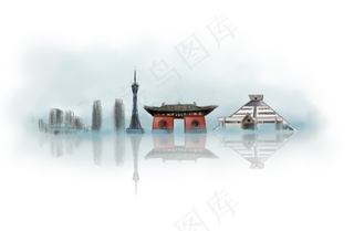 手绘郑州地标建筑