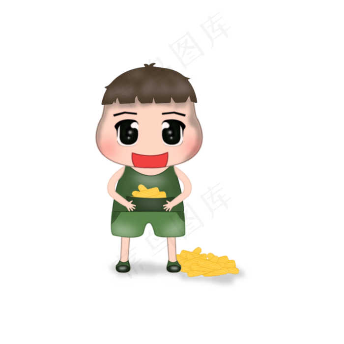 秋收小男孩捧玉米透明底png图