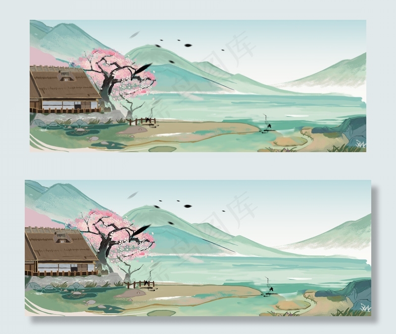 中国风手绘山水白露banner(6007*2362px 	      )psd模版下载