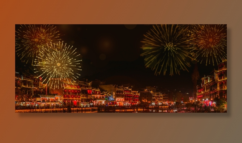 春节新年烟花古城夜景海报背景