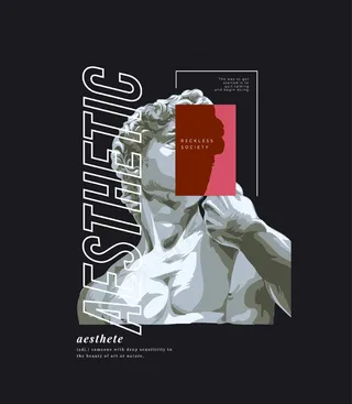 黑色背景上的仿古雕塑插画美学