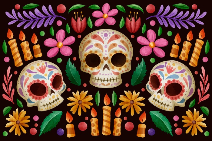水彩dia de muertos背景