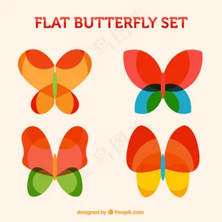 一组抽象风格的彩色蝴蝶