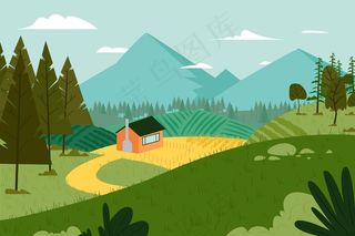 乡村景观插画概念