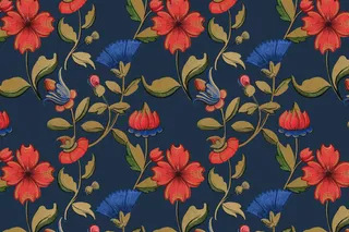 复古红色和蓝色花卉图案背景，具有公共领域的艺术品