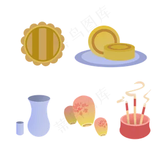 中秋月圆月饼孔明灯酒水