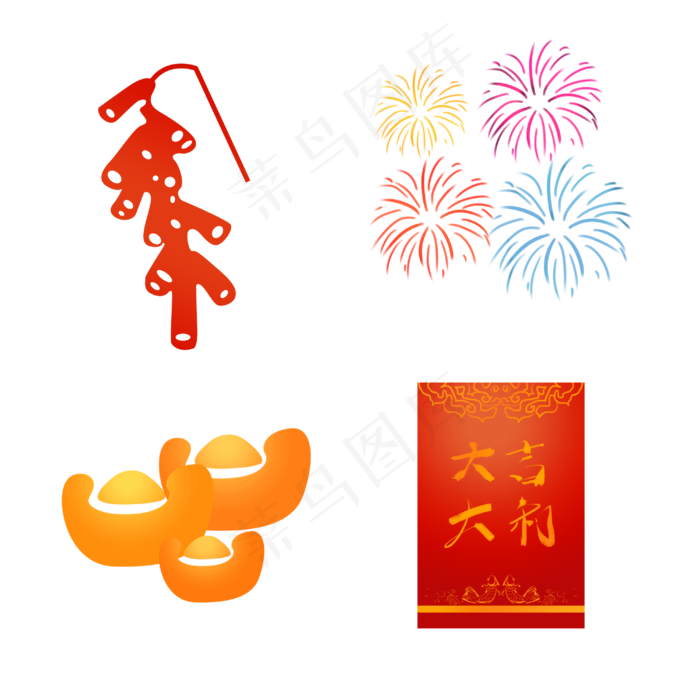 新年鞭炮烟花元宝贴纸