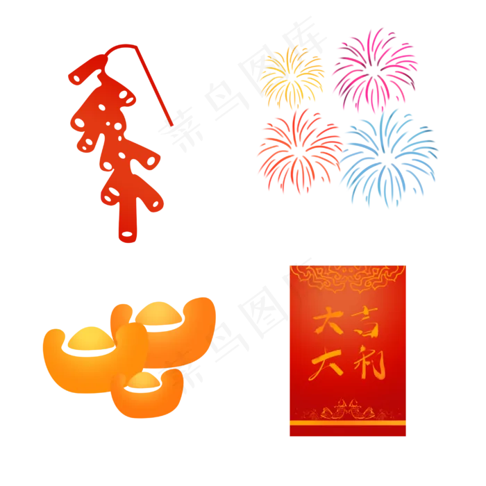 新年鞭炮烟花元宝贴纸(3000X3000(DPI:300))psd模版下载