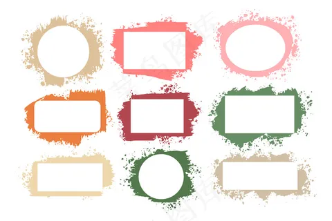 一套喷溅垃圾框架在许多颜色