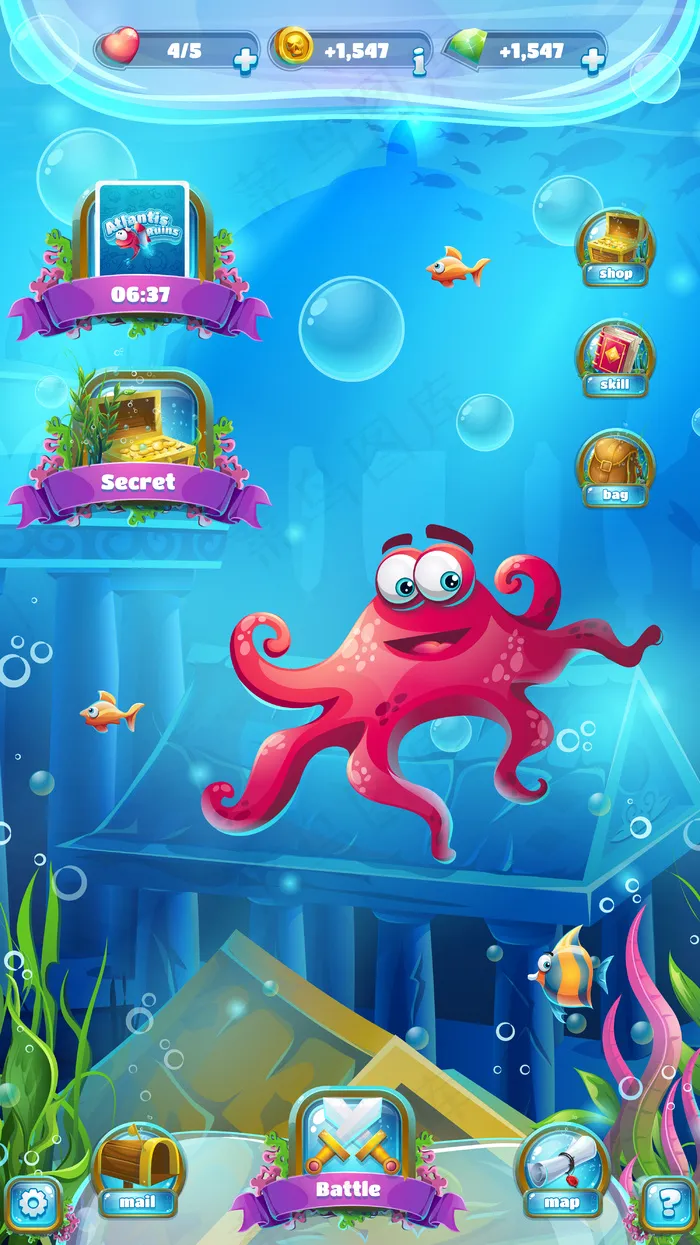 亚特兰蒂斯遗址-矢量游戏插图eps,ai矢量模版下载