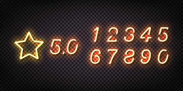 现实的霓虹灯标志的星级和数字