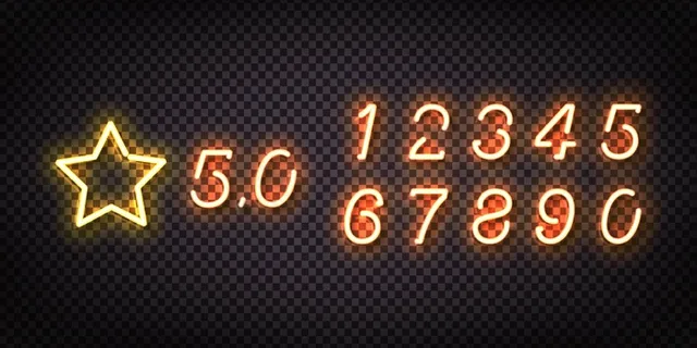现实的霓虹灯标志的星级和数字 现实的霓虹灯标志的星级和数字