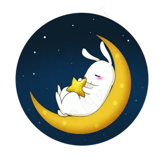 中秋节可爱玉兔在月亮上睡觉手绘