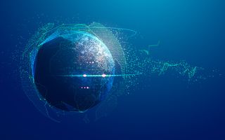 数字化转型或全球网络技术的概念、具有未来元素的地球图