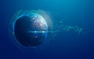 数字化转型或全球网络技术的概念、具有未来元素的地球图