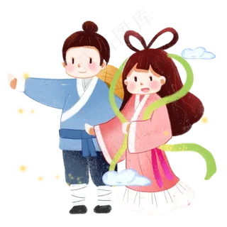 七夕情人节牛郎织女卡通