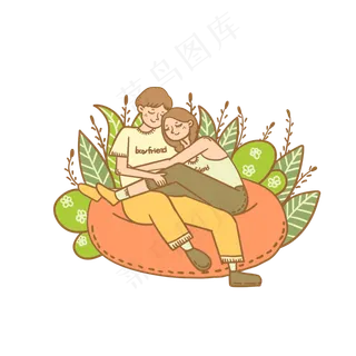 七夕节情人节卡通拥抱的情侣