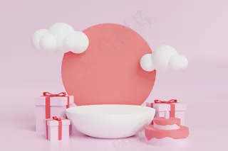 三维渲染礼物与舞台显示模型样机为场景创造者在免费psd