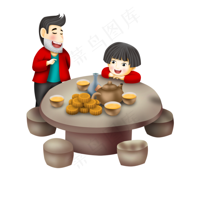 和爸爸一起吃月饼的女孩 