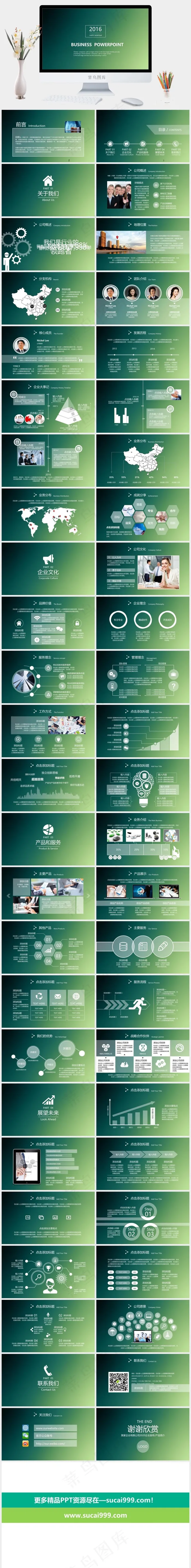 青色简洁营销PPT模板