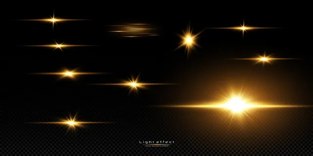 黑色背景上闪耀着金色的星星。效果，眩光，线条，闪光，爆炸，金光。插图