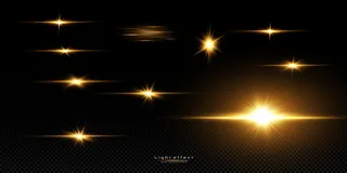 黑色背景上闪耀着金色的星星。效果，眩光，线条，闪光，爆炸，金光。插图