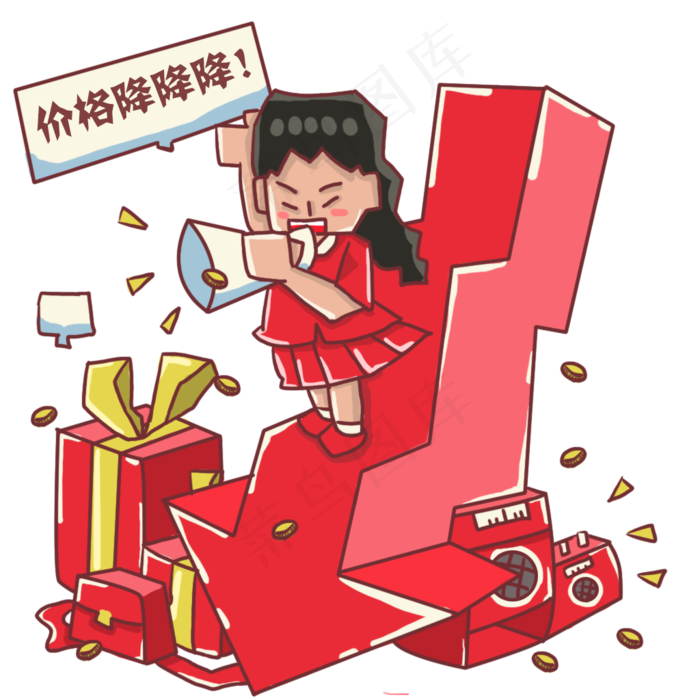 双十一降价电商卡通(1024X1024(DPI:300))psd模版下载