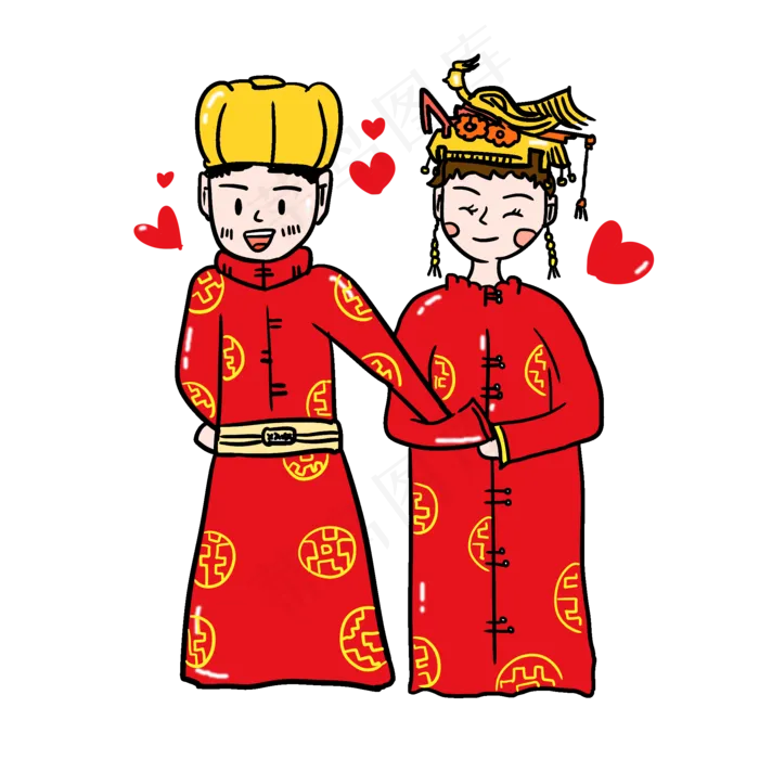 七夕节手绘情侣结婚卡通合照(2000X2000(DPI:300))psd模版下载