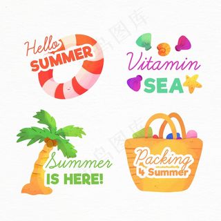 水彩画夏季徽章