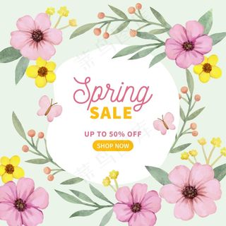 春季水彩方形横幅banner