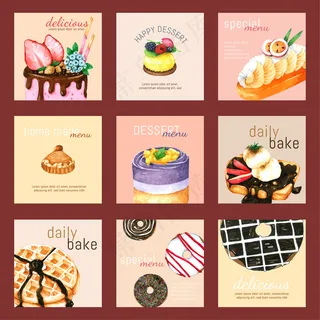 甜点卡片集手绘水彩设计