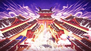 大气场景中国风对称建筑风雪夜图