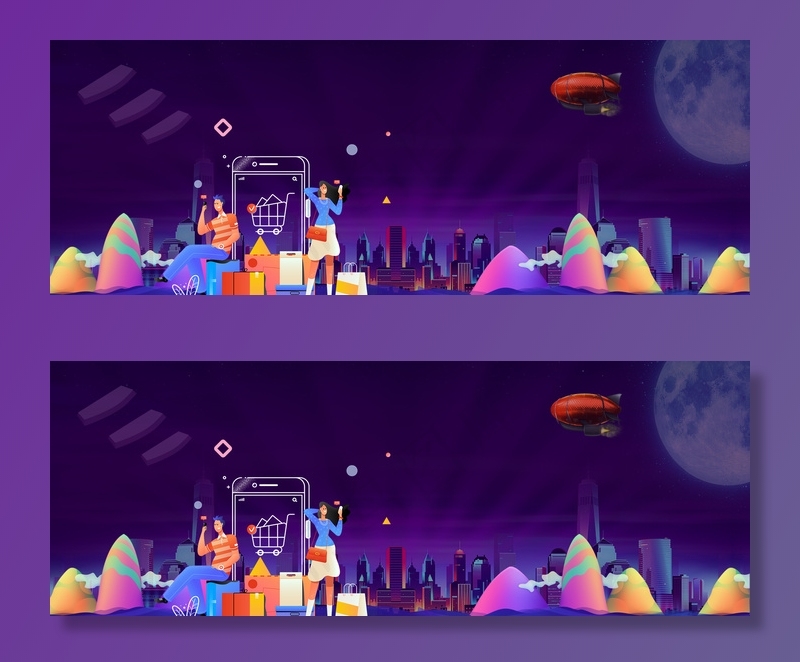 双十一卡通风城市热气球海报