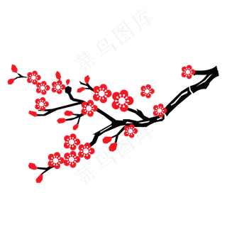 手绘红色梅花树枝