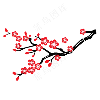 手绘红色梅花树枝 手绘红色梅花树枝