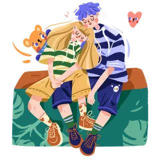 七夕节靠在肩膀上睡觉的情侣