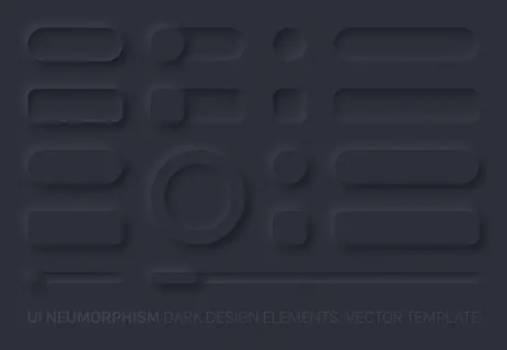 新的ui设计元素集暗版。用户界面组件和形状按钮，酒吧，开关，滑块在简单优雅的新潮风格的应用程序app，网站，界面