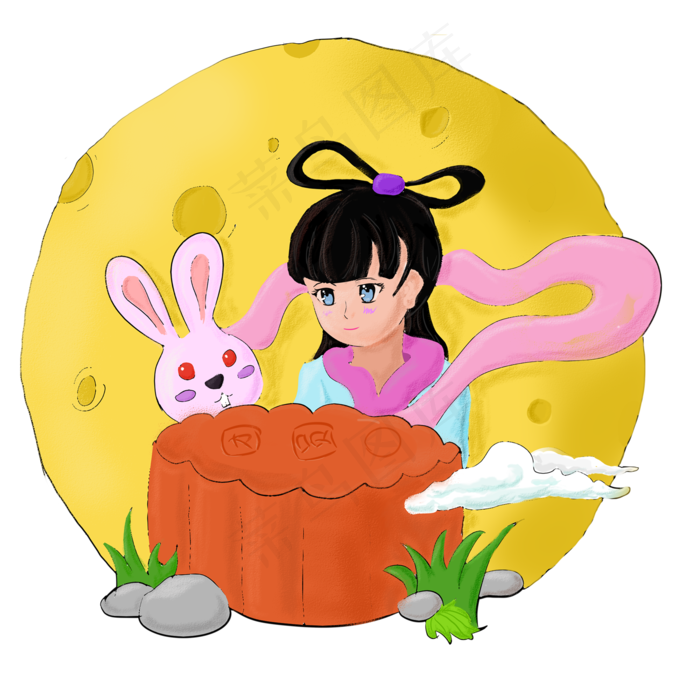 中秋佳节嫦娥和兔子免抠图(2000X2000(DPI:300))psd模版下载