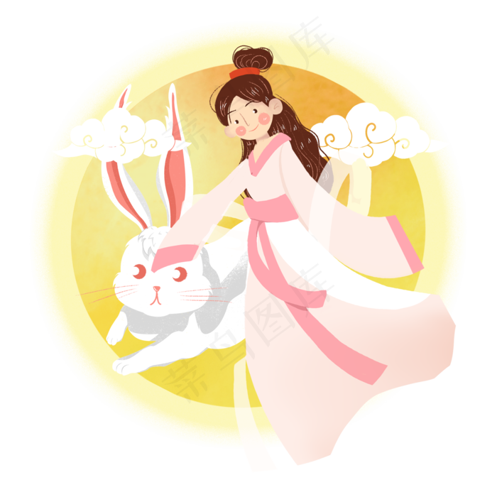 中秋圆月嫦娥兔子女孩png素材
