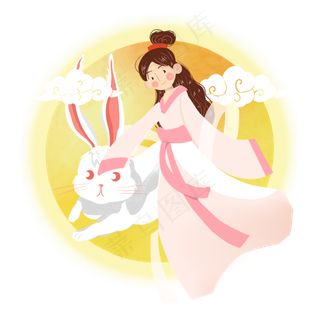 中秋圆月嫦娥兔子女孩png素材