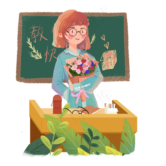教师节讲课鲜花女老师png素材