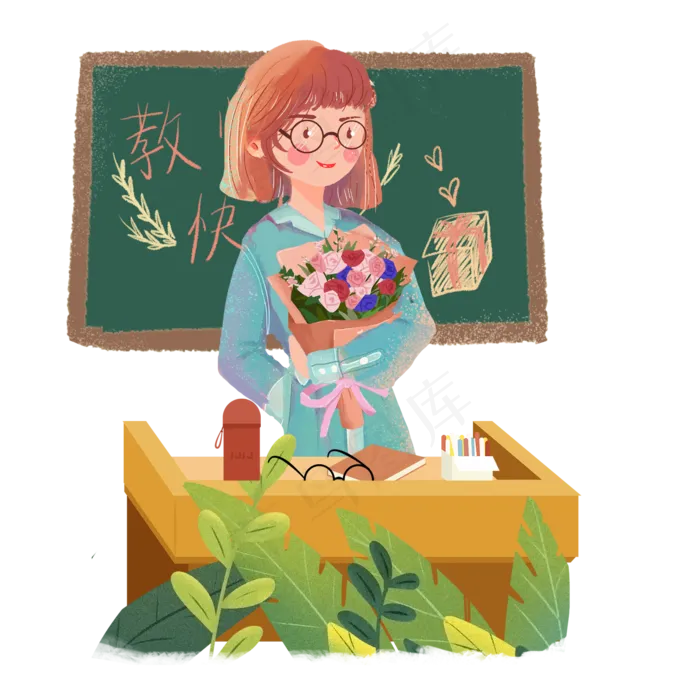 教师节讲课鲜花女老师png素材(2000X2000(DPI:300))psd模版下载