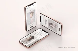 红色和金色手机屏幕实物模型样机与手机app移动应用程序app演示模板