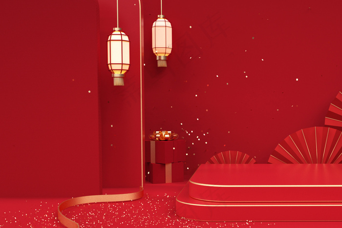 红色电商展台场景图素材