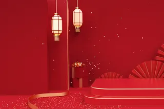 红色电商展台场景图素材