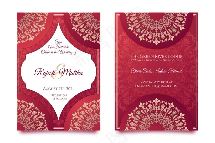 印度婚礼文具套装eps,ai矢量模版下载